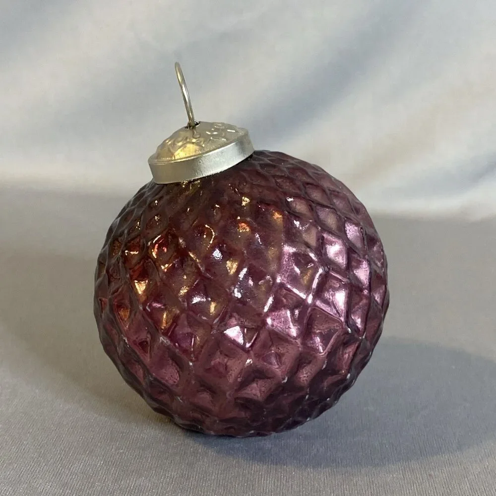 Kugel Inspired Blown Glass Ball Ornament Purple Diamond Quilted  Christmas Decor
